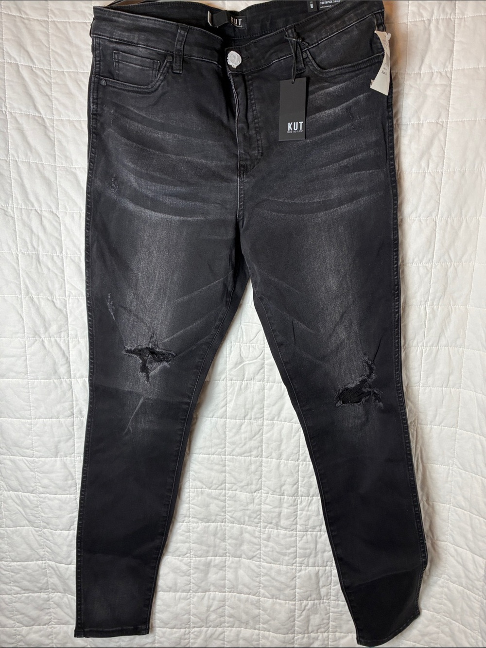 Kut from the Kloth Black Faded Skinny Jeans with Knee Rips